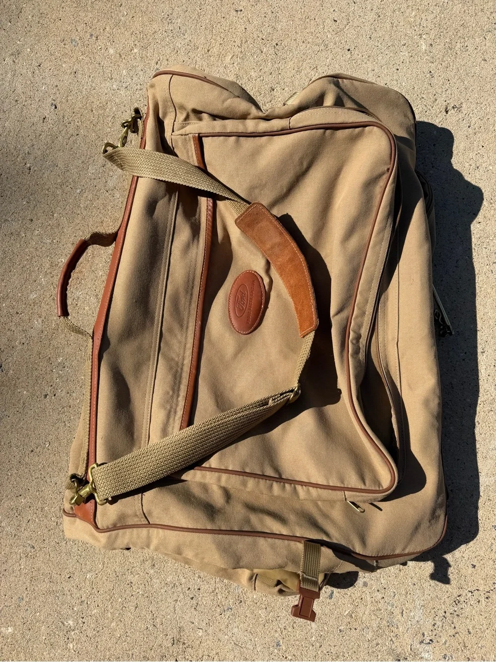 Eddie Bauer Edition Ford Khaki Canvas & Leather Garment Bag Luggage Travel Bag
